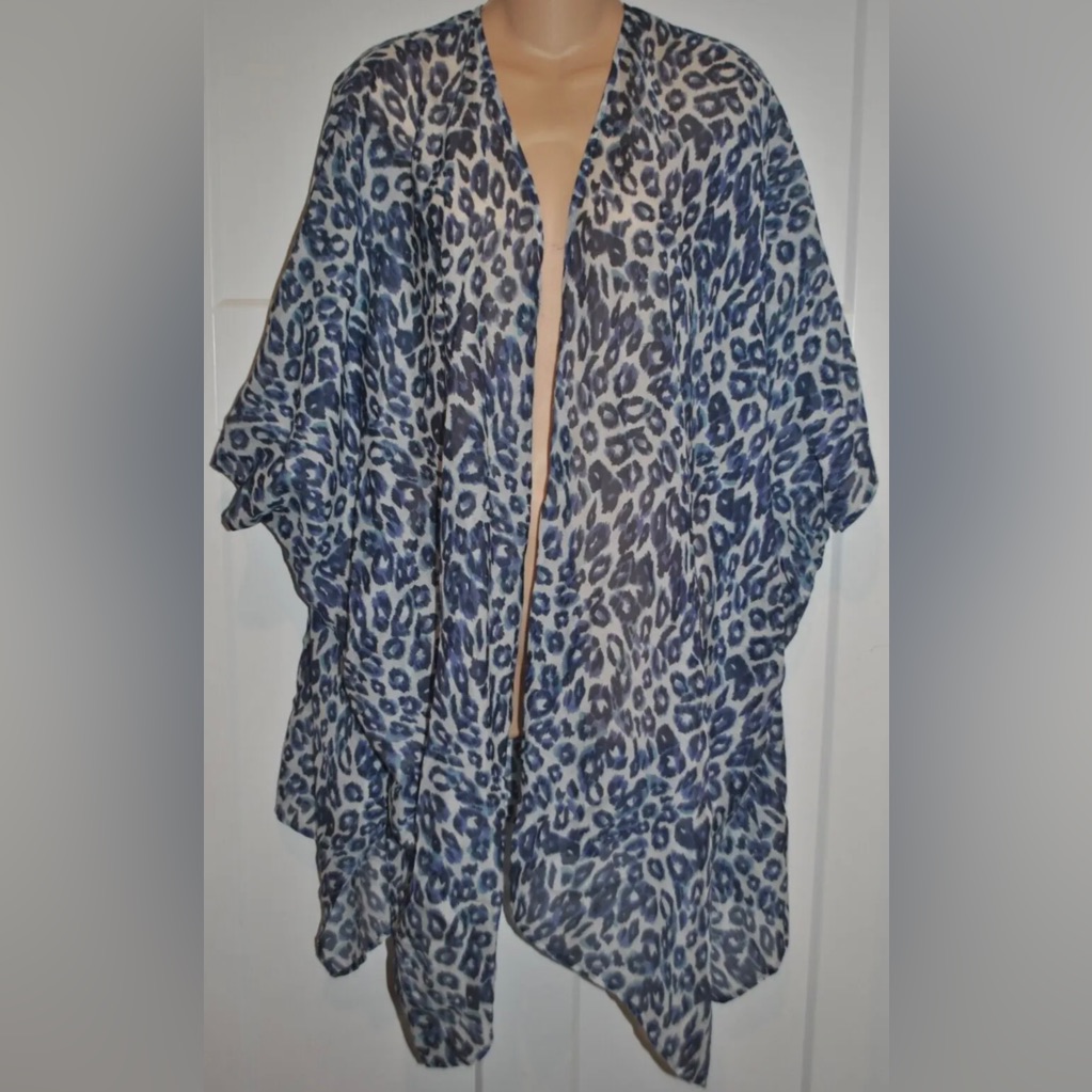 Calme By Johnny Was Blue Tiger Short Kimono Swimsuit Coverup S/M $158